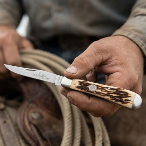 SZCO Supplies 3.75" Dual Blade Hoof Knife – Stainless Steel Hook and Clip-Point Blades, Durable Bone-Style Handle, Multi-Use Folding Utility Knife for Ranch, Barn, Camping, and Outdoor Knife