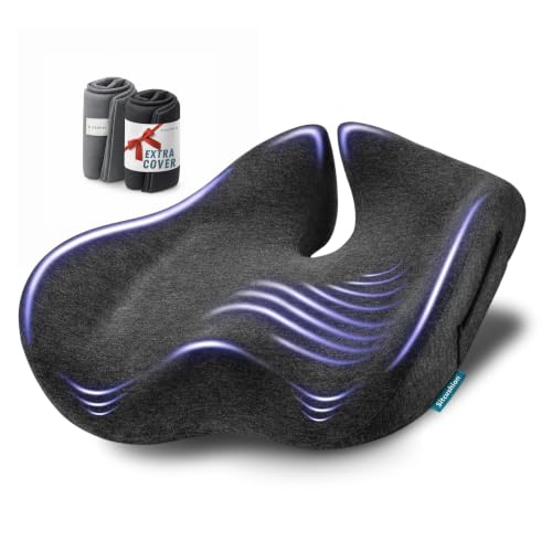 Ergo Office Chair Cushion for Back Pain, Sciatica, Tailbone Pain Relief | Extra Large Office Chair Cushion for Healthy Sitting Posture, Sciatica Pain Relief Pillow With Extra Cover (Gray) - color: Dark Gray & Light Gray
