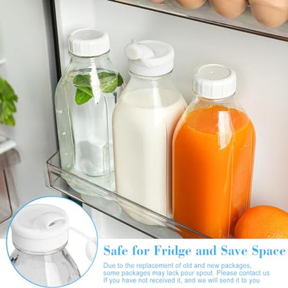 6 Pack 32 Oz Glass Milk Bottles with Lids,2 Dispenser Caps & Extra Lids