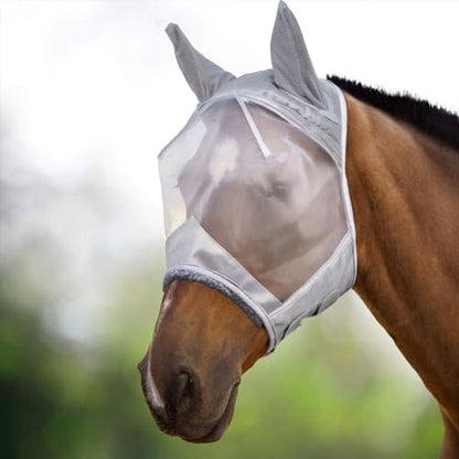 Harrison Howard CareMaster Horse Fly Mask Large Eye Space Half Face with Ears Moonlight Silver Small Pony - color: Moonlight Silver, size: Pony (Small)