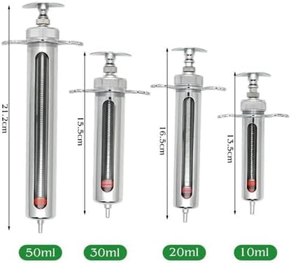 30cc Stainless Steel Injector Reusable Metal Syringe 30ml glass Hypodermic Veterinary Animal Syringe Livestock Pig Cattle Sheep Feeder with locking screws