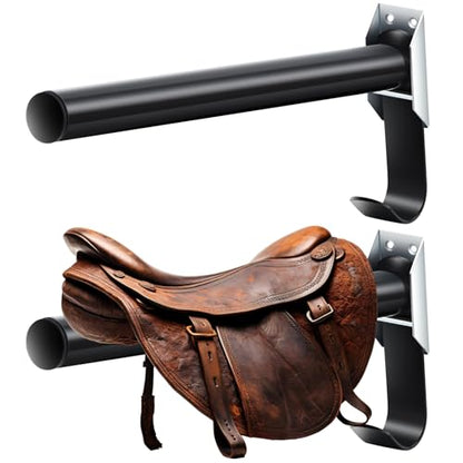 Abbylike 2 Pcs Folding English Saddle Rack Wall Mount Saddle Stand with Bridle Hook Portable Saddle Pad Rack, Fit English Saddle Bar Horse Tack Storage for Dressage Home Horse Blanket Stall Accessory