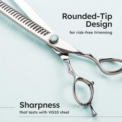 8” Dog Grooming Chunker Scissors – VG10 Japanese Steel Professional Pet Shears for Cats & Dogs | Clean Cut & Precise Trimming | Lightweight, Ergonomic, Handcrafted | Thinning Rate 60-70% | K9 Shears - size: 8" - 60%