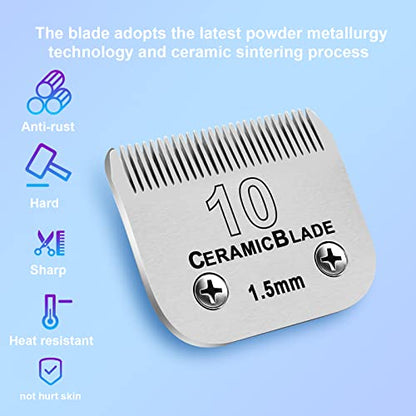 10# Grooming Ceramic Pet Clipper Blades Compatible with Andis & Oster A5 - color: Silver, size: 10# 1.5mm