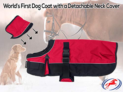 Derby Originals Ruff Pup 1200D Ripstop Waterproof Reflective Winter Dog Coat with Neck Cover and Harness Compatible Opening 220G - color: Red/Black, size: 22"
