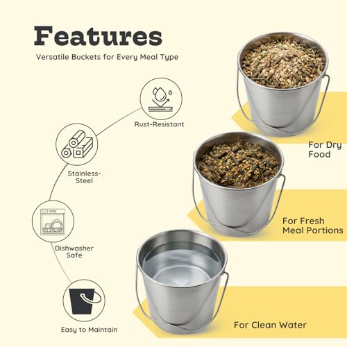 13 Quart Heavy Duty Stainless Steel Round Bucket with Arc Handle, Metal Feed Bucket, Water Pail for Dogs, Horses, Goats, Livestock, Farm & Kennel - size: 13 Quarts