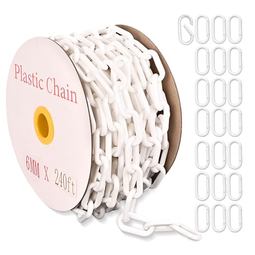 240 Feet Plastic Barrier Chain White,1.5-Inch Link Diameter Safety Barrier Chain，Large Plastic Chain，6MM Plastic Barrier Chain，Plastic Chain Links - color: white, size: 1-1/2 in-240feet