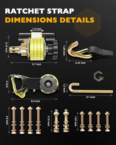 Ladder Rack Straps, Rack Ratchet Straps, Truck/Lumber/Pipe/Roof Rack Straps - color: Yellow (4 pcs), size: Black Round Tube