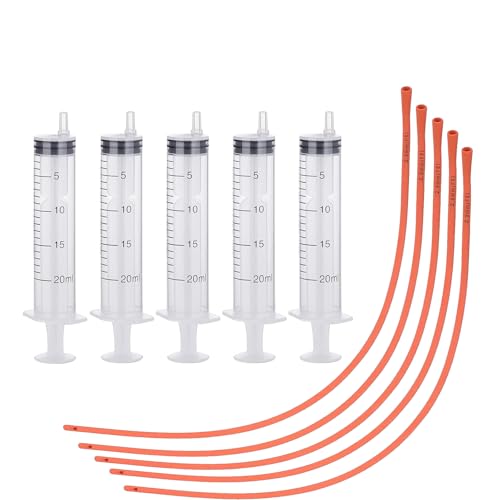 5 Set Puppy Kitten Feeding Tube Kit Include 5 Pack 8 FR Red Rubber Puppy Feeding Tube and 5 Clear Kitten Syringe for Lamb,Goat,Sheep,Puppy,Kitten Whelping Feeding Watering (20ML) - size: 20ML