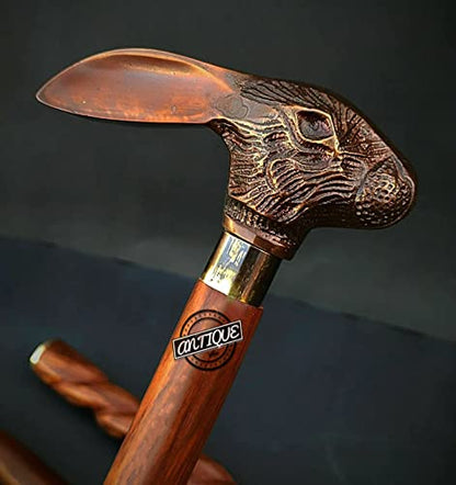 Brass Handle Victorian Telescope Foldable Wooden Walking Stick Cane Ideal Vintage Gift Men Women Father/Mother - style: Rabbit Copper Finish