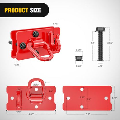 Nilight Tractor Bucket Grab Hook with Tie-Down Ring & Back Plate - color: Red, size: Hooks w/ Ring