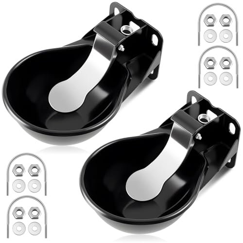 2 Pcs 2.5 L/ 0.66 Gal Automatic Livestock Waterer, Heavy Cast Iron Push-Paddle Water Trough, Black Stainless Steel Livestock Water Bowl for Horse Cattle Goat Pig 11.8 x 9.06 x 3.94 Inch