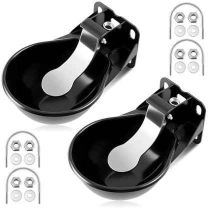 2 Pcs 2.5 L/ 0.66 Gal Automatic Livestock Waterer, Heavy Cast Iron Push-Paddle Water Trough, Black Stainless Steel Livestock Water Bowl for Horse Cattle Goat Pig 11.8 x 9.06 x 3.94 Inch
