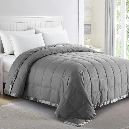 puredown® Blankets King Size - Soft Lightweight Down Blanket for Bed, Cozy Warm Luxury Bed Blanket with Satin Trim, Dark Gray (108"X90") - color: 03 Dark Gray, size: King
