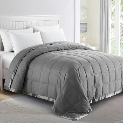 puredown® Blankets King Size - Soft Lightweight Down Blanket for Bed, Cozy Warm Luxury Bed Blanket with Satin Trim, Dark Gray (108"X90") - color: 03 Dark Gray, size: King