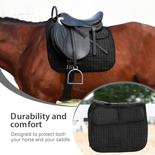 Harrison Howard Diamond Quilted Dressage Saddle Pad Adjustable with 4 Pockets and Foam Inserts with Differentiated Thickness Horse Riding Pad with Added Cushioning and Comfort