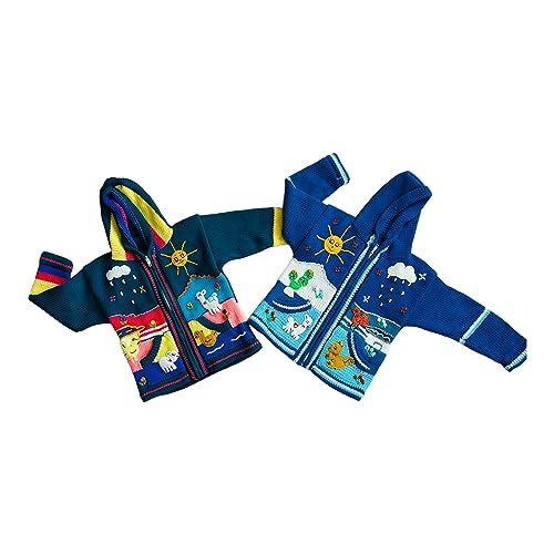 Peruvian Wool Knitted Sweater with hoodie for babies & toddlers, Unisex, Chompas Peruanas, fall winter sweater - color: Navy Blue, size: 2T