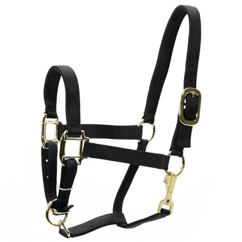 Jeffers Adjustable Nylon Horse Halter w/Throat Snap, 3 Ply Webbing, Chin Strap, Heavy Duty Throat Snap, Sturdy Hardware, Equine Halter for Training, Leading - color: Black, size: Yearling Horse (400-600 lb)