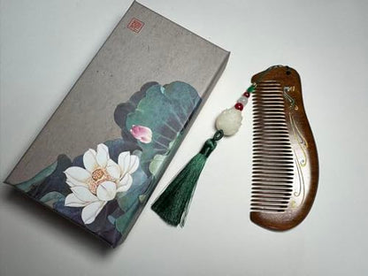 Handmade wooden hair comb, natural sandalwood comb, anti-static wooden combs, with sandalwood fragrance, good for hair growth, suitable for ladies and girls. (moon comb) - color: moon comb