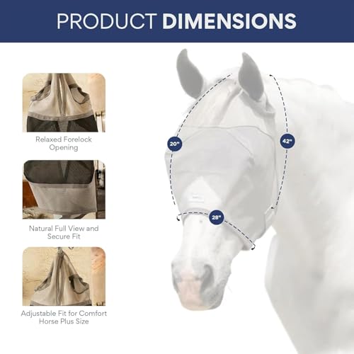 Warmblood Fly Mask Without Ears, UV Protection, Oversize