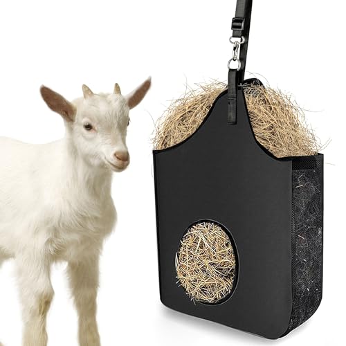 Hay Bag Hanging Goat Feeder Tote with Adjustable Strap - color: black-1