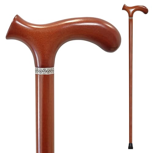 Wooden Walking Cane with 5 Height for Men and Women, Handmade Wood Cane with Comfort Grip Handle, Supportive Mobility Aid for Seniors, Fashionable & Classic Lightweight Stick - color: Brown, size: 33"(for 5'0" to 5'5")