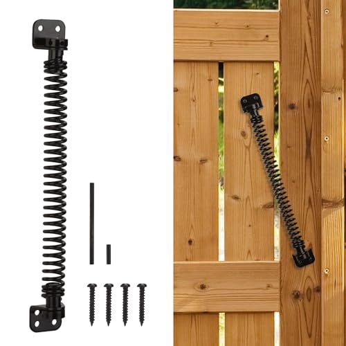 11-1/2" Gate Door Spring Self Closing Heavy Duty Automatic Closure Hardware | Outdoor Door Spring Closer Spring Loaded Fence Gate Latch with Adjustable Tool for Wooden and Vinyl Fence, Black (1 Pack) - size: 11-1/2 Inch