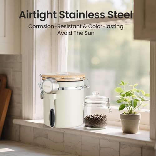 Veken Coffee Canister, Airtight Stainless Steel Food Storage Container,16OZ - color: Cream, size: 16 oz