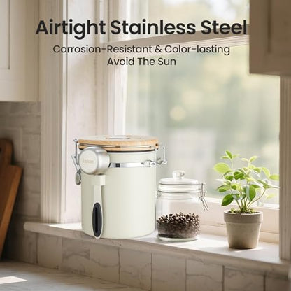 Veken Coffee Canister, Airtight Stainless Steel Food Storage Container,16OZ - color: Cream, size: 16 oz