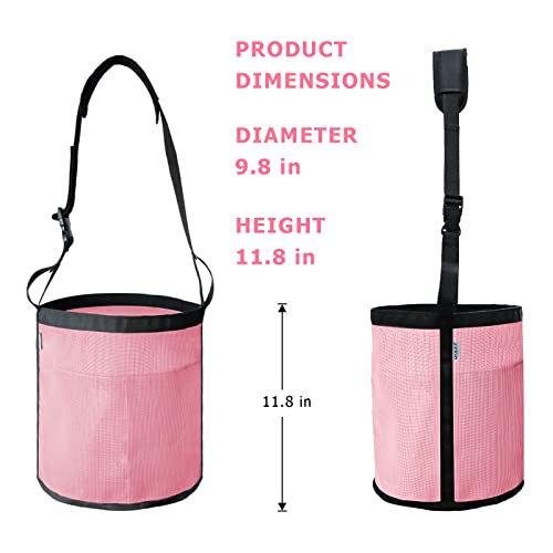 Horse Feed Bag, Nylon Mesh Grain Horse Feed Bucket (Pink 2P) | with Adjustable Strap Comfortable Neck Pad Nose Pad and Waterproof Bottom - color: Pink
