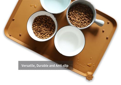 Hoki Found L Silicone Non Slip Pet Dog Cat Bowl Mats - Placemat - Feeding Mat - Waterproof - For Carpet - Butterscotch - color: Butterscotch, size: 22" x 14"