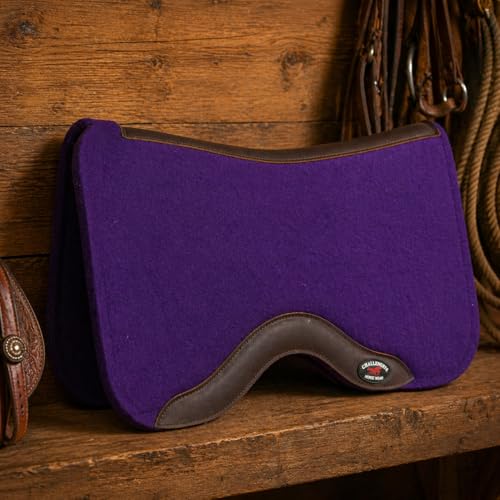 Horse SADDLE PAD Western Contoured Wool Felt Moisture Wicking Black 39RT - color: Purple/Brown