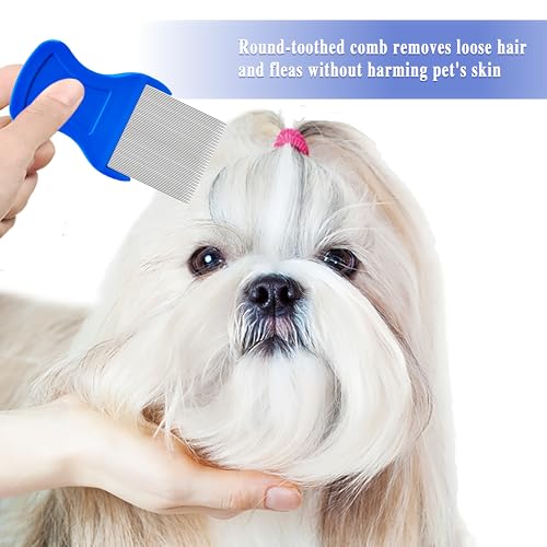 6 Pcs Flea Lice Comb,Stainless Steel Tear Stain Remover,Professional dog eye comb, Flea and Tick Combs for Dogs & Cats, Fine Tooth Dog Comb for Grooming