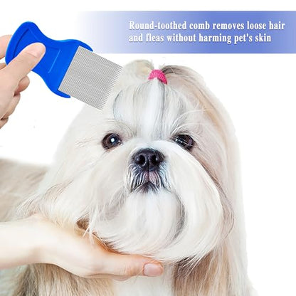 6 Pcs Flea Lice Comb,Stainless Steel Tear Stain Remover,Professional dog eye comb, Flea and Tick Combs for Dogs & Cats, Fine Tooth Dog Comb for Grooming