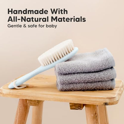 KeaBabies Baby Hair Brush and Comb Set - Soft Goat Bristles, Wooden Brush with Soft Goat Bristle, Soft for Baby's Head and Craddle Cap
