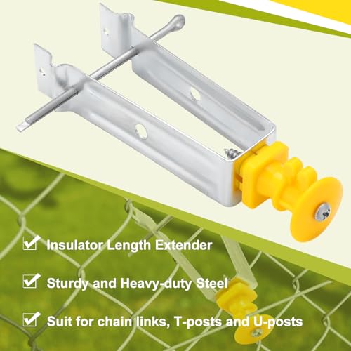 Tondiamo Chain Link Insulator Electric Fence Stainless Steel Insulator T Post Extender Wire Holders for Chain Link and Studded T & U-posts Tubing(Yellow,50 Pcs) - color: Yellow