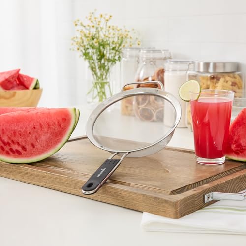 Restaurantware Fine Mesh Strainer 1 Count 14.4" x 7" x 2.9" with Silicone Handle Stainless Steel Extra Fine Mesh Strainer Heat-Resistant Handle Dishwasher-Safe for Rice, Quinoa, Pasta - size: Standard, Extra Fine Mesh-7"