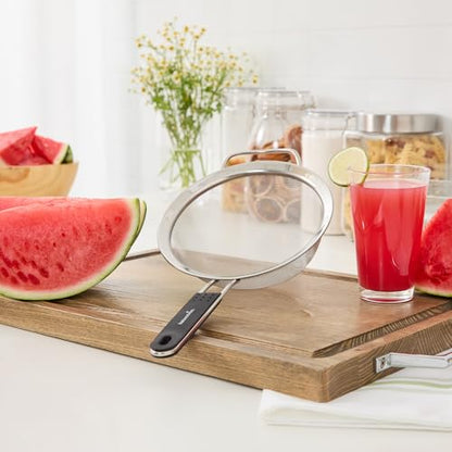 Restaurantware Fine Mesh Strainer 1 Count 14.4" x 7" x 2.9" with Silicone Handle Stainless Steel Extra Fine Mesh Strainer Heat-Resistant Handle Dishwasher-Safe for Rice, Quinoa, Pasta - size: Standard, Extra Fine Mesh-7"