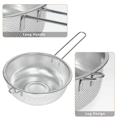 Metal Fine Mesh Strainer and Colander for Kitchen with Handle, Stainless Steel Pasta Strainer/Kitchen Funnel/Collander/Sifter for Strain/Wash Vegetables, Fruits, Spaghetti, Rice (10.2＂) - size: 10.2＂