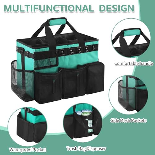 Boczif Cleaning Caddy Bag Wearable,Cleaning Caddy Supplies Organizer(Green) | with Handle, Shoulder Straps & Detachable Divide, Cleaning Tool Organizers Tote Bag for Cleaners & Housekeepers - color: Green