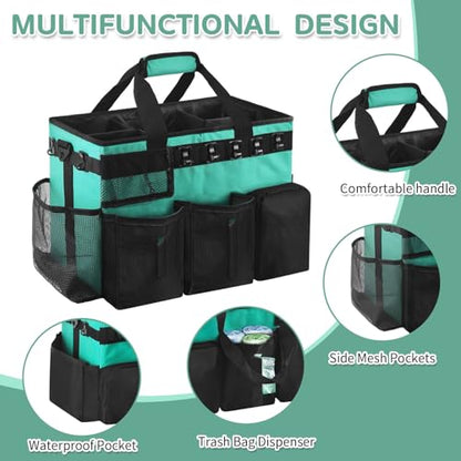 Boczif Cleaning Caddy Bag Wearable,Cleaning Caddy Supplies Organizer(Green) | with Handle, Shoulder Straps & Detachable Divide, Cleaning Tool Organizers Tote Bag for Cleaners & Housekeepers - color: Green