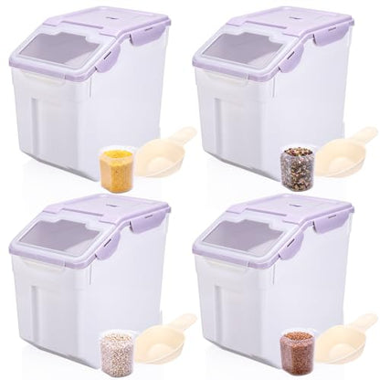 Sunnyray 4 Pcs 55 Lbs Rice Flour Storage Bins with Wheels, Purple - color: Purple, size: 55 lbs
