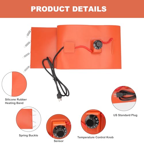 55-Gallon Drum Pail Heater Pad - YSJWAER Electric Silicone Barrel Heat Pad Band Warmer Kit 150℃ 10inch
