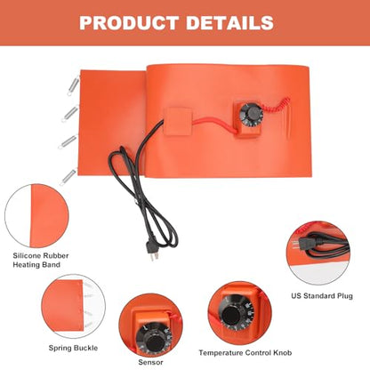 55-Gallon Drum Pail Heater Pad - YSJWAER Electric Silicone Barrel Heat Pad Band Warmer Kit 150℃ 10inch