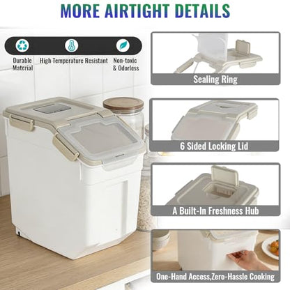 Rice Container 25 lbs Large Bulk Flour Sugar Storage Holdhouse Plastic Grain Cereal Dry Goods Bin with Spoon and Measuring Cup for Kitchen Pantry Organization - Grey - color: Grey