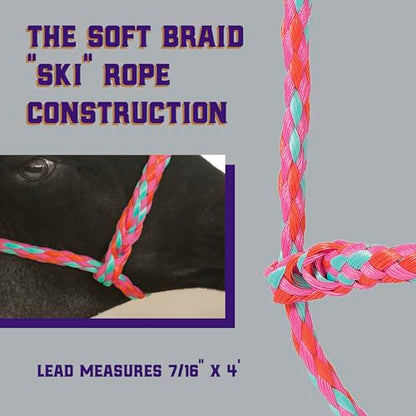 Weaver Livestock Braided Poly Rope Halter, 4 ft Modern, Adjustable, Soft Braid Sheep Halter, Livestock Equipment for Sheep, Goats (Pack of 2)