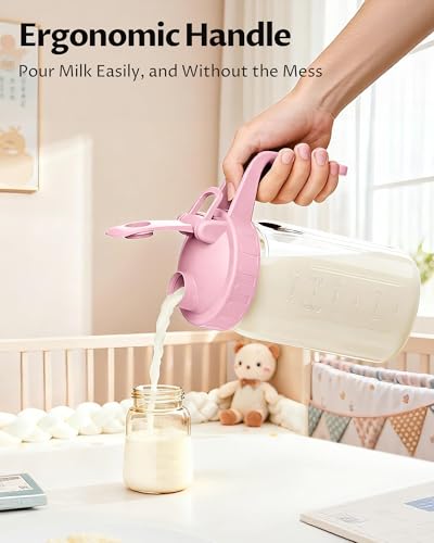 32oz Mason Jar Pitcher, Glass Breast Milk Pitcher with Lid - color: Pink, size: 32 Ounces