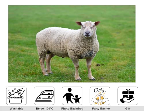 12x8ft Fabric White Wool Sheep Backdrop Fresh Green Grass Pasture Farm Animal Photography Background Tapestry Party Farm Decorations Photo Booth Props - size: 12x8ft