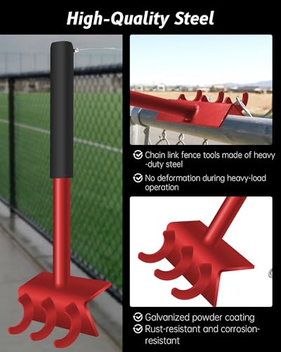 Red Chain Link Fence Heavy Duty Top Rail Fabric Hanging Tool, 15.7 Inch Chain Link Fence Tools with Anti Slip Handle Including Connection Hook Fit for Fixing Fences on Farms, Pastures, Garden Barriers - size: Red