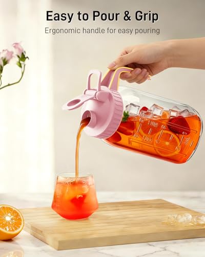 64 oz Mason Jar Pitcher, Glass Pitcher with Lid for Sun Tea & Iced Tea - color: Pink, size: 64 Ounces